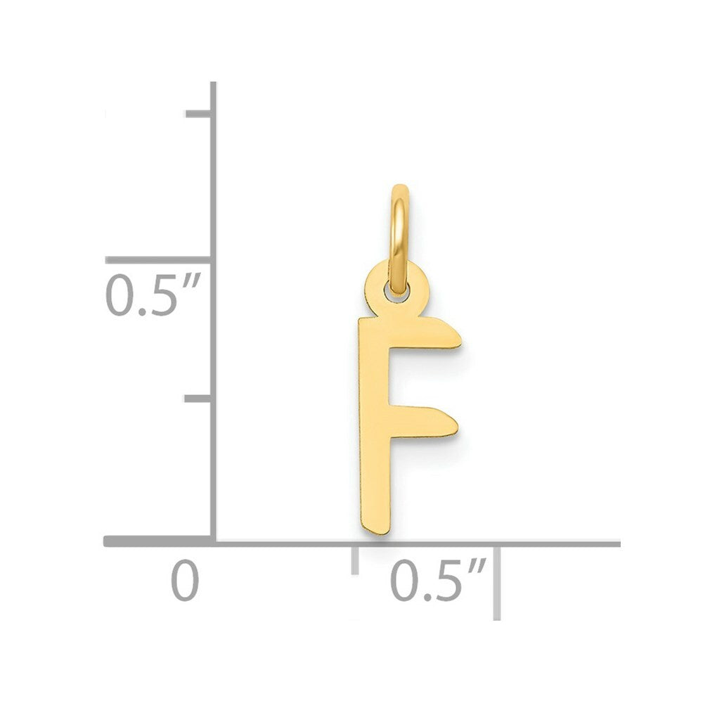 14K Yellow Gold Small Slanted Block Initial Letter F Charm Pendant