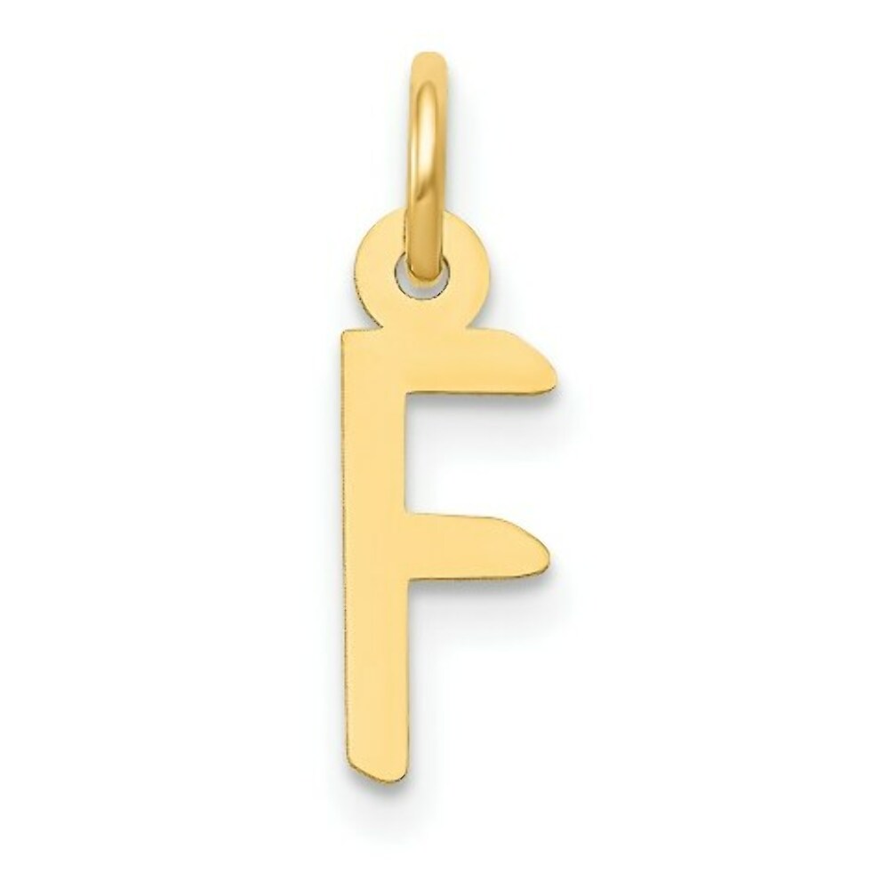 14K Yellow Gold Small Slanted Block Initial Letter F Charm Pendant