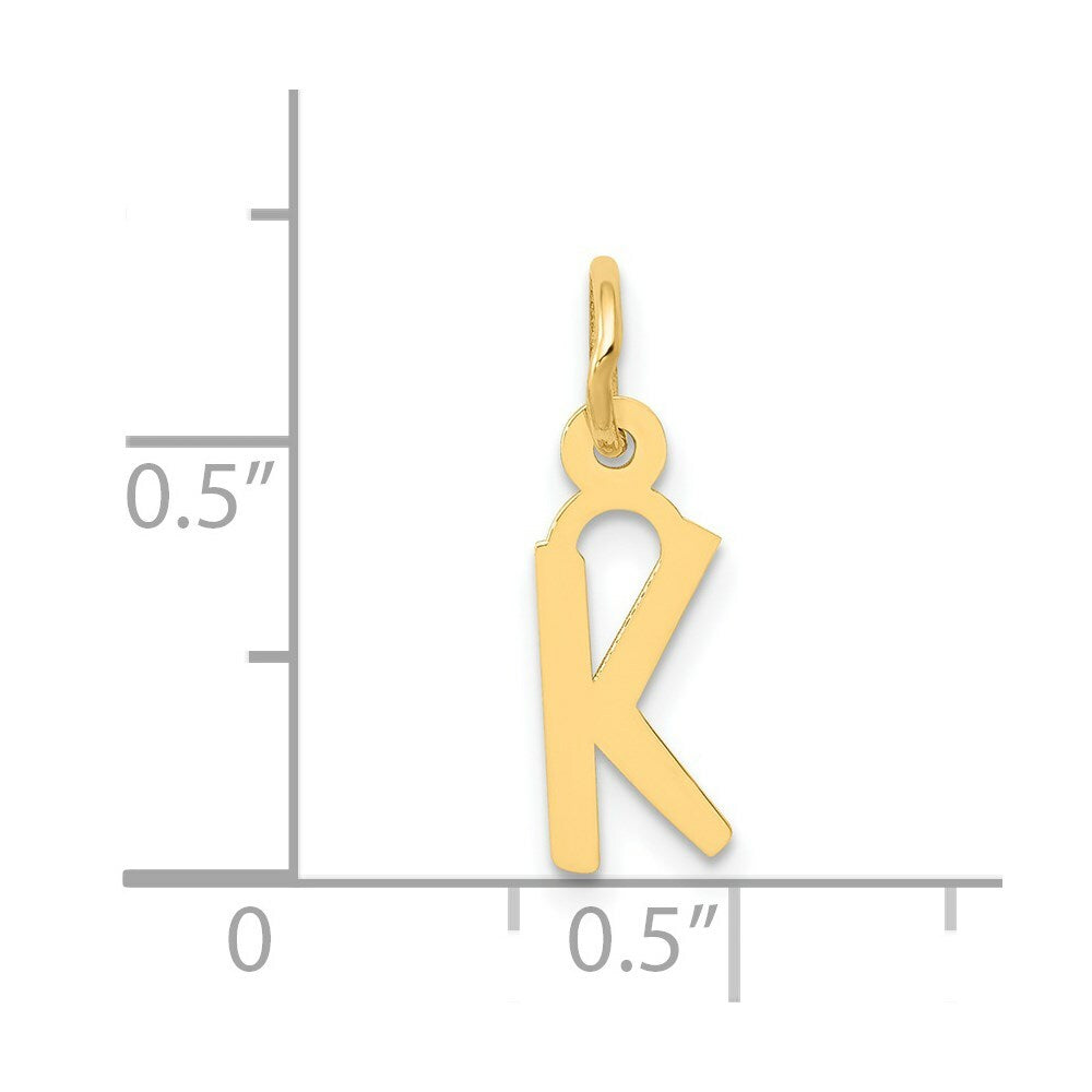 14K Yellow Gold Small Slanted Block Initial Letter K Charm Pendant
