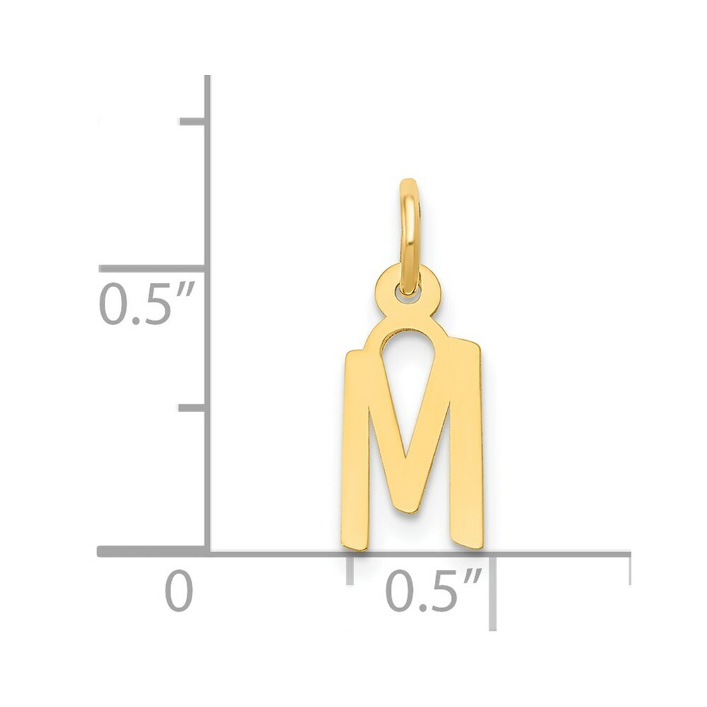 14K Yellow Gold Small Slanted Block Initial Letter M Charm Pendant