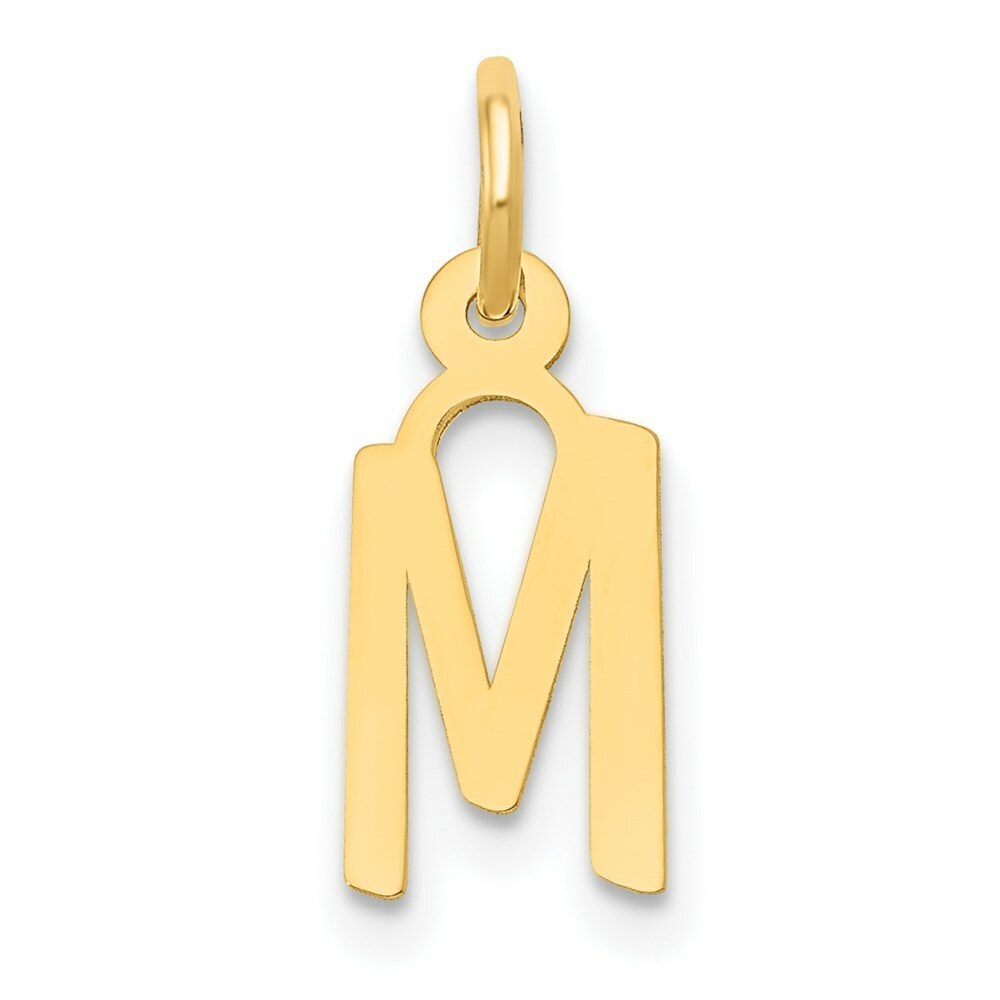 14K Yellow Gold Small Slanted Block Initial Letter M Charm Pendant