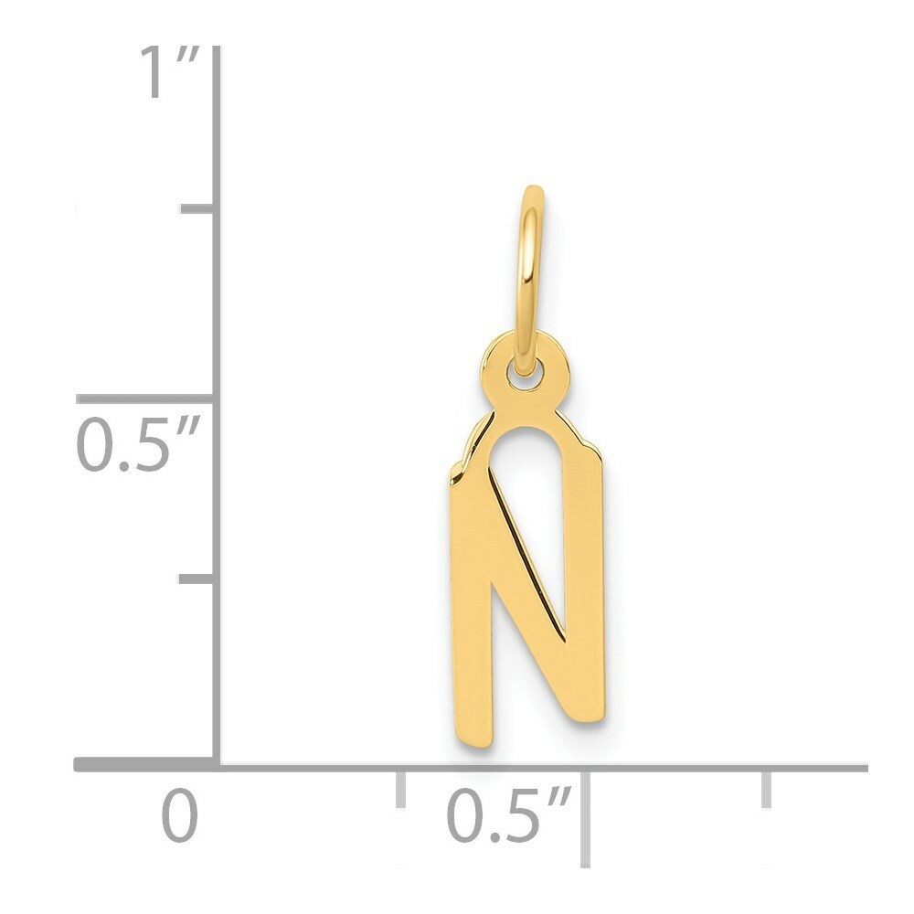 14K Yellow Gold Small Slanted Block Initial Letter N Charm Pendant