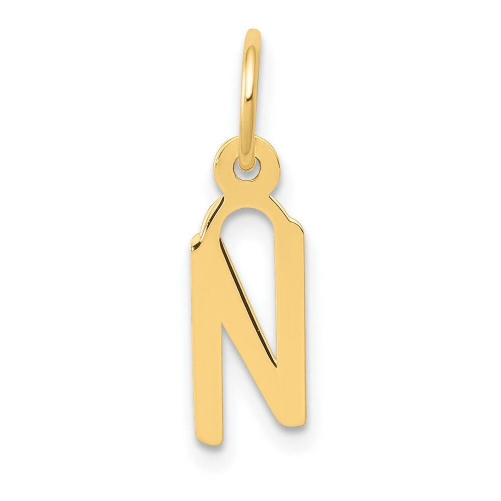 14K Yellow Gold Small Slanted Block Initial Letter N Charm Pendant