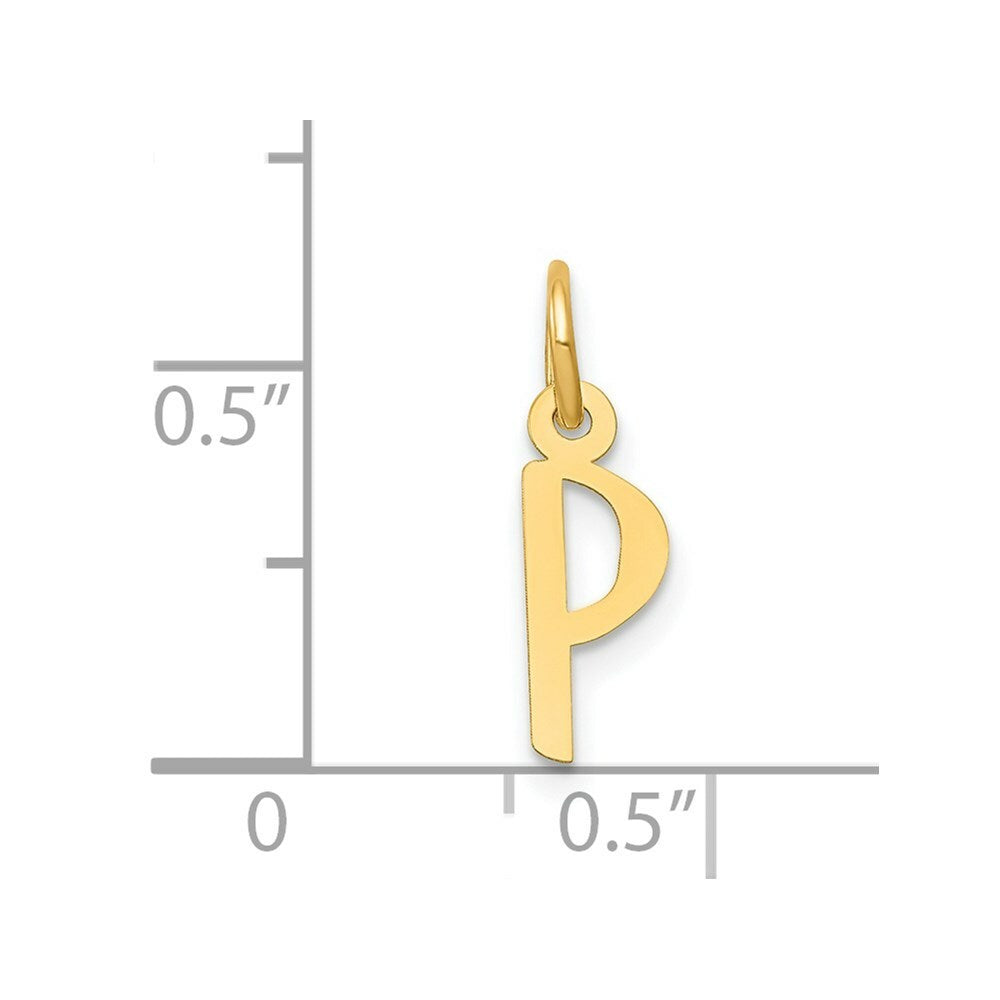 14K Yellow Gold Small Slanted Block Letter Initial P Charm Pendant