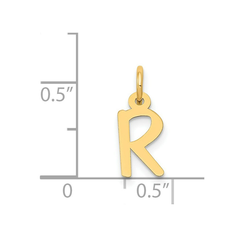 14K Yellow Gold Small Slanted Block Initial Letter R Charm Pendant
