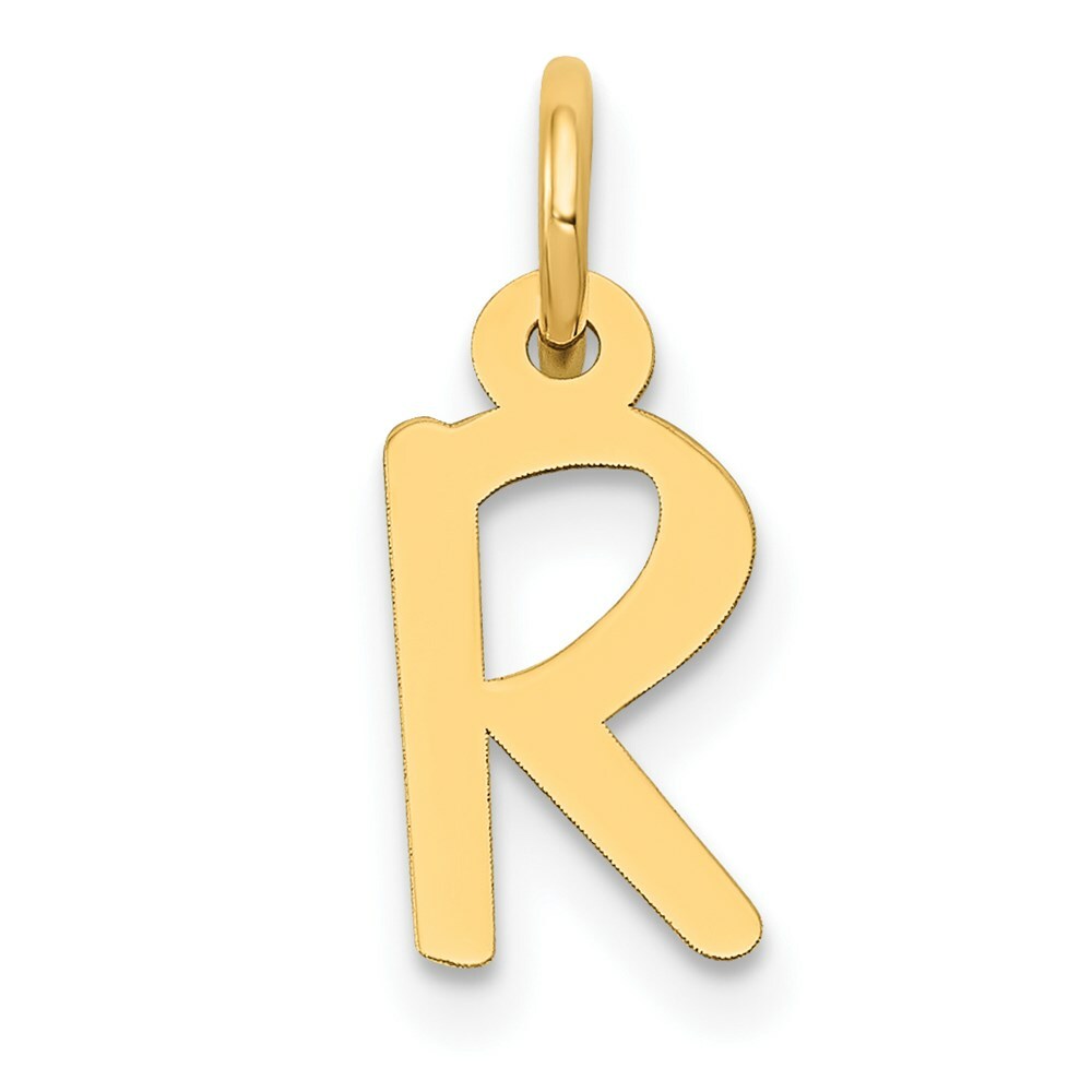 14K Yellow Gold Small Slanted Block Initial Letter R Charm Pendant