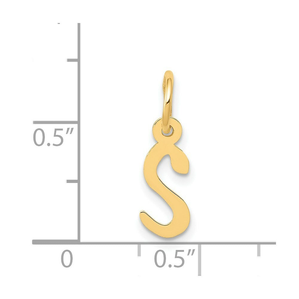 14K Yellow Gold Small Slanted Block Initial Letter S Charm Pendant