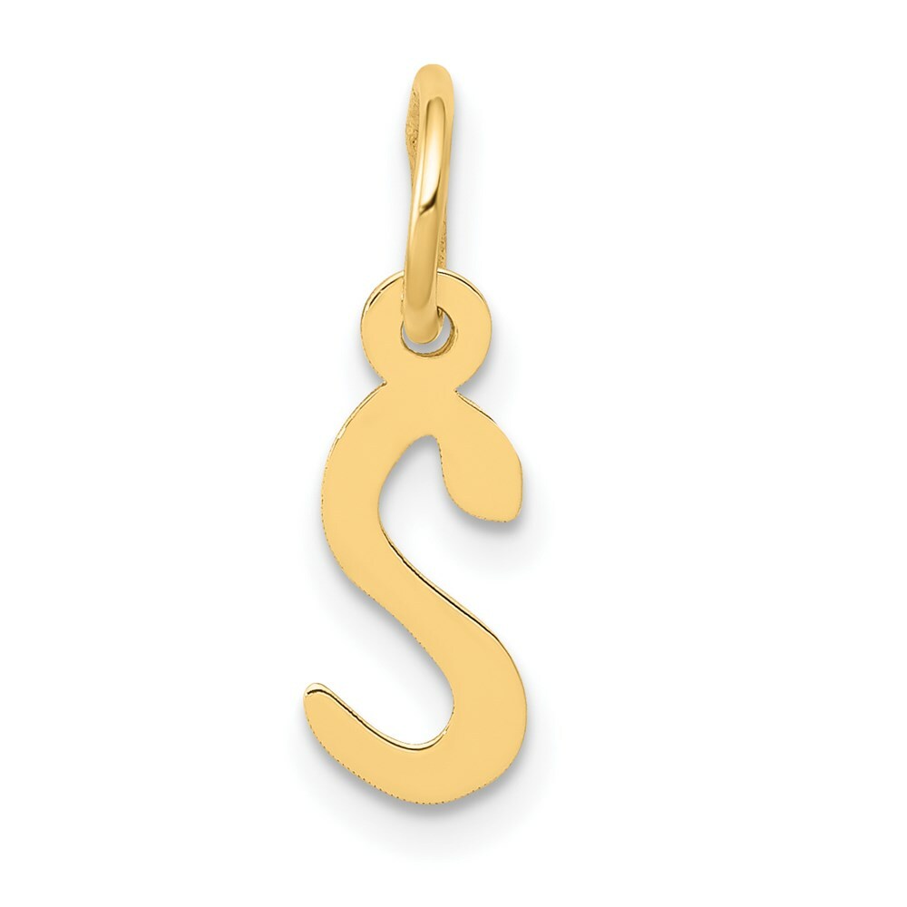 14K Yellow Gold Small Slanted Block Initial Letter S Charm Pendant