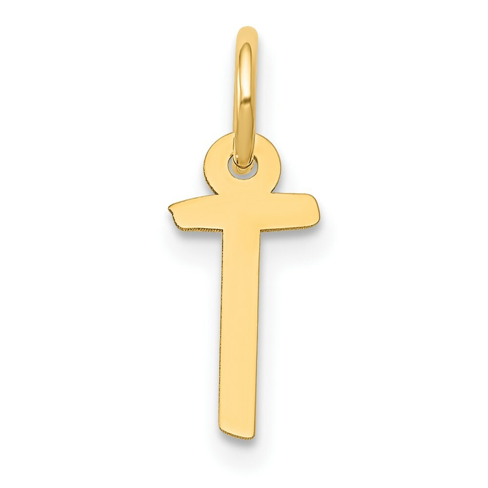 14K Yellow Gold Small Slanted Block Initial Letter T Charm Pendant
