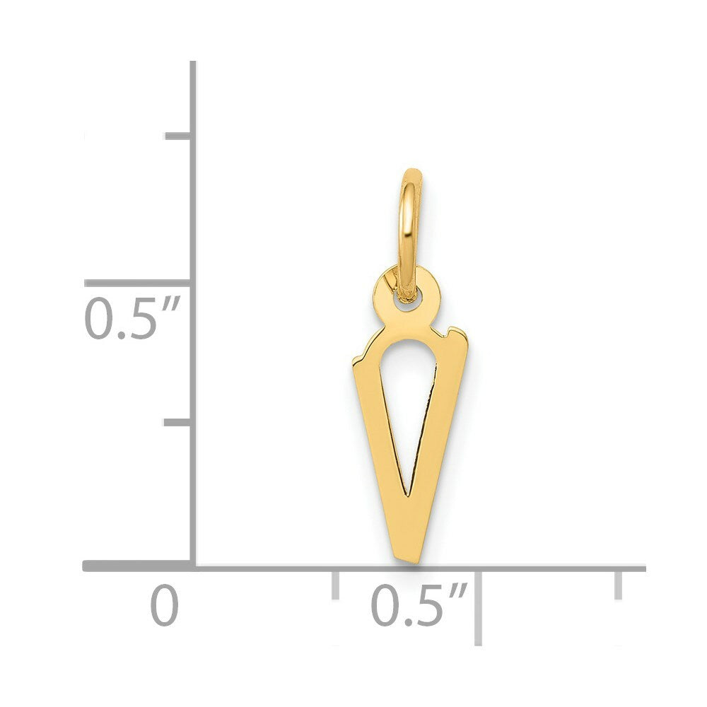 14K Yellow Gold Small Slanted Block Initial Letter V Charm Pendant
