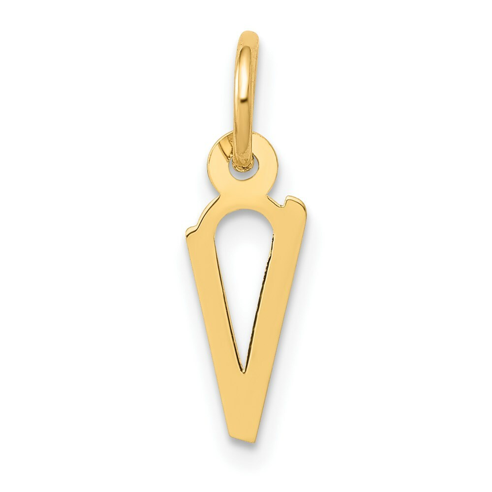 14K Yellow Gold Small Slanted Block Initial Letter V Charm Pendant