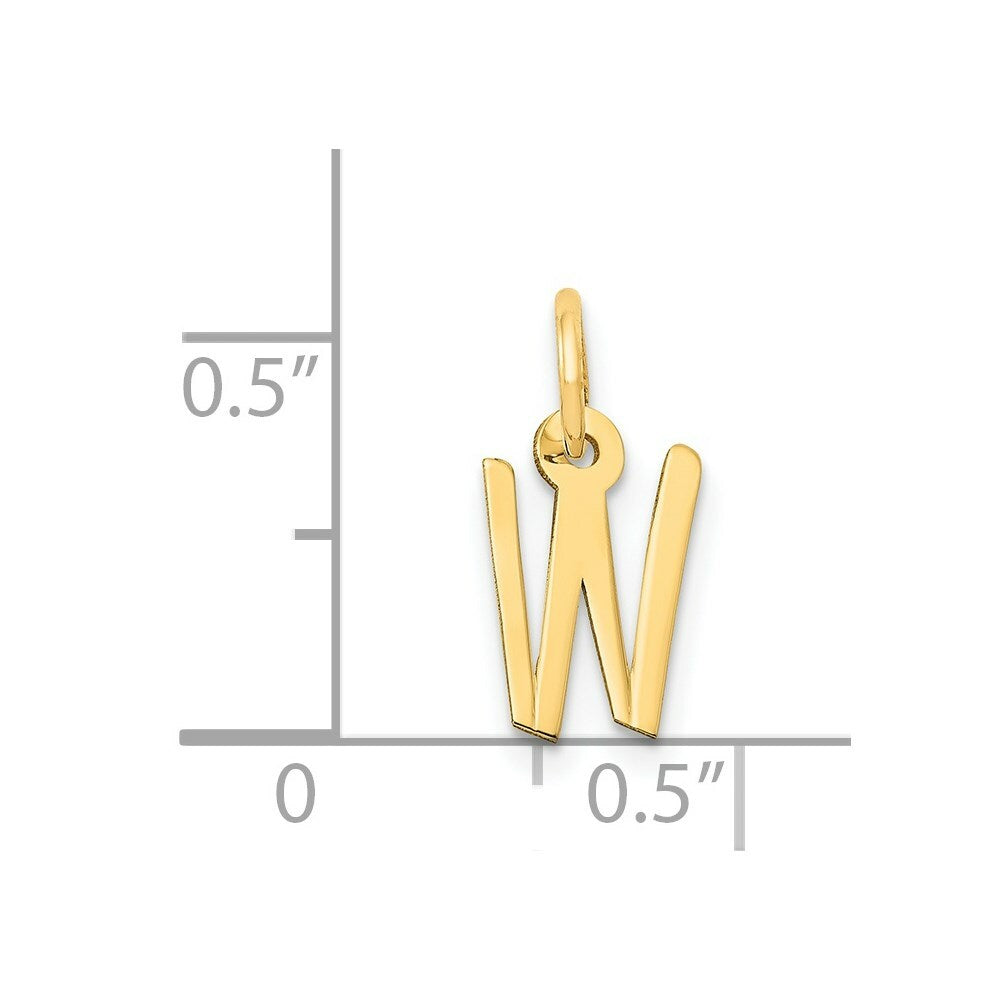 14K Yellow Gold Small Slanted Block Letter Initial W Charm Pendant