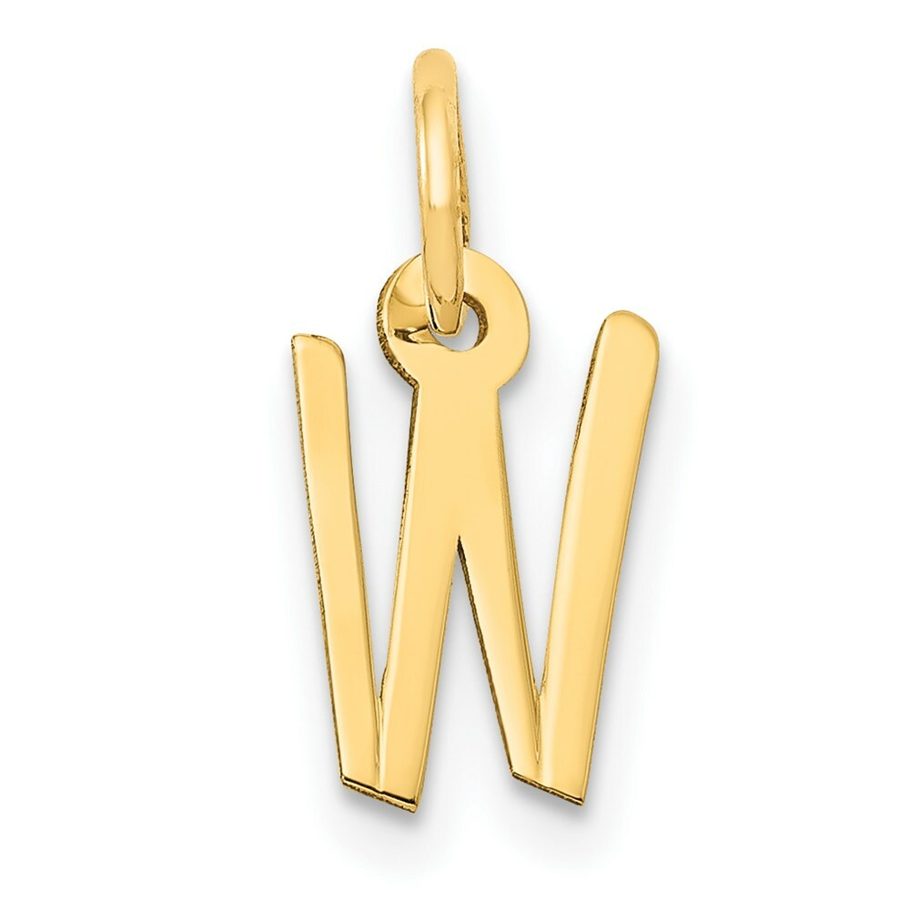 14K Yellow Gold Small Slanted Block Letter Initial W Charm Pendant