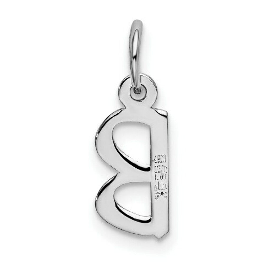 14K White Gold Small Slanted Block Initial Letter B Charm Pendant