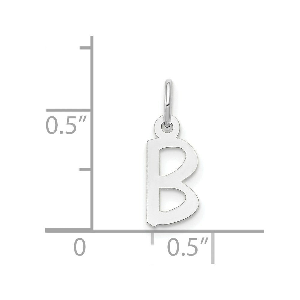 14K White Gold Small Slanted Block Initial Letter B Charm Pendant