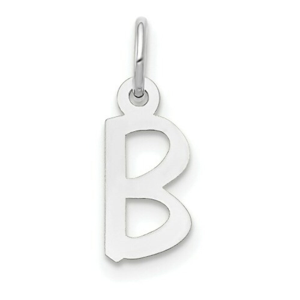 14K White Gold Small Slanted Block Initial Letter B Charm Pendant