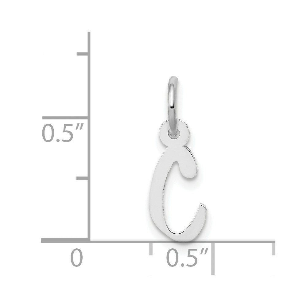 14K White Gold Small Slanted Block Initial Letter C Charm Pendant