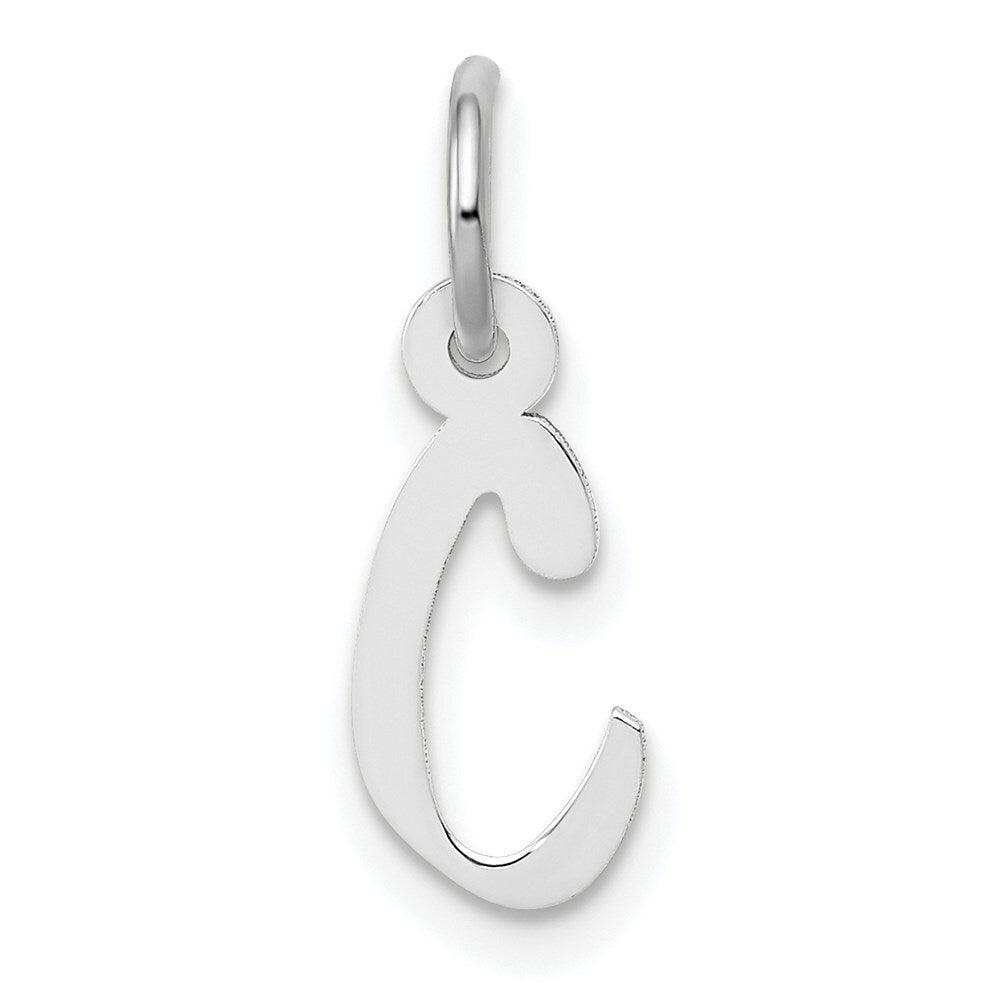 14K White Gold Small Slanted Block Initial Letter C Charm Pendant