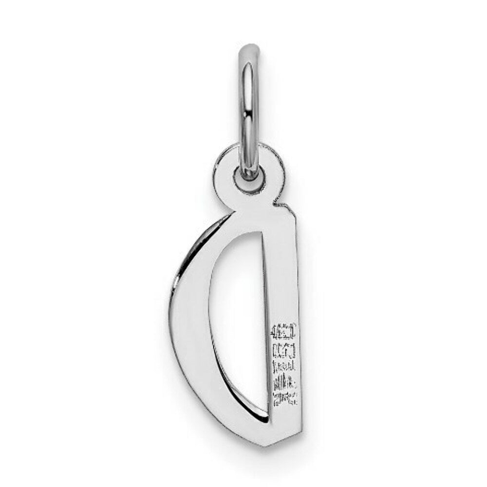 14K White Gold Small Slanted Block Initial Letter D Charm Pendant