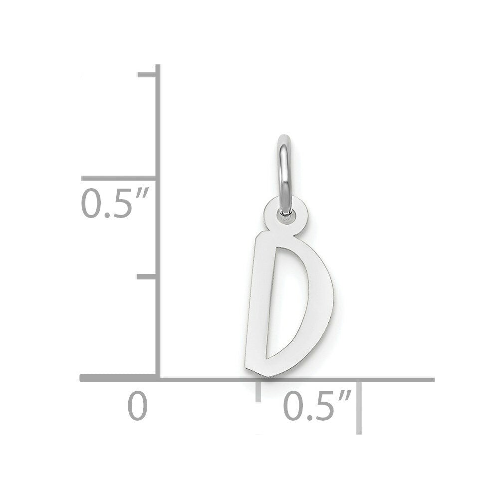 14K White Gold Small Slanted Block Initial Letter D Charm Pendant