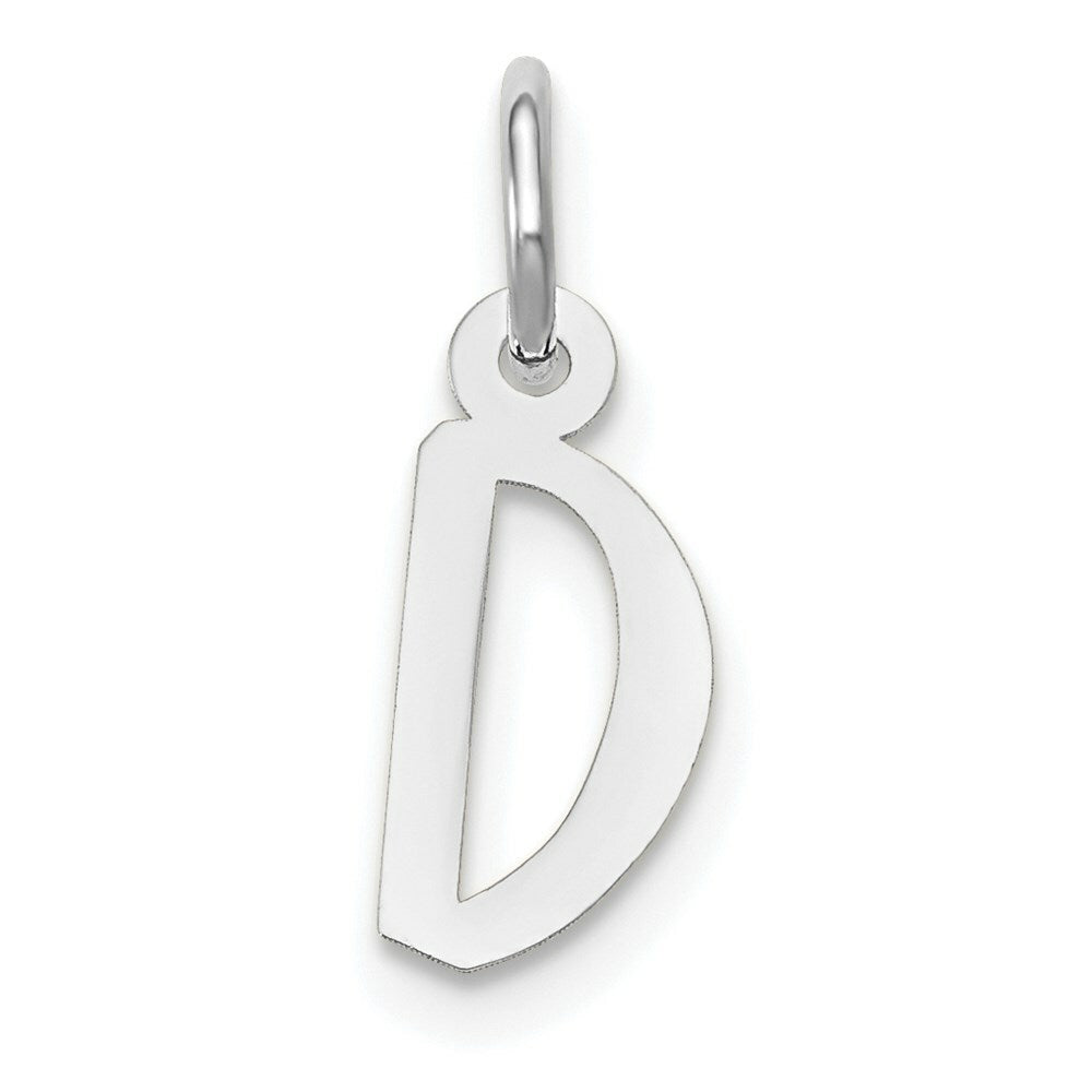 14K White Gold Small Slanted Block Initial Letter D Charm Pendant