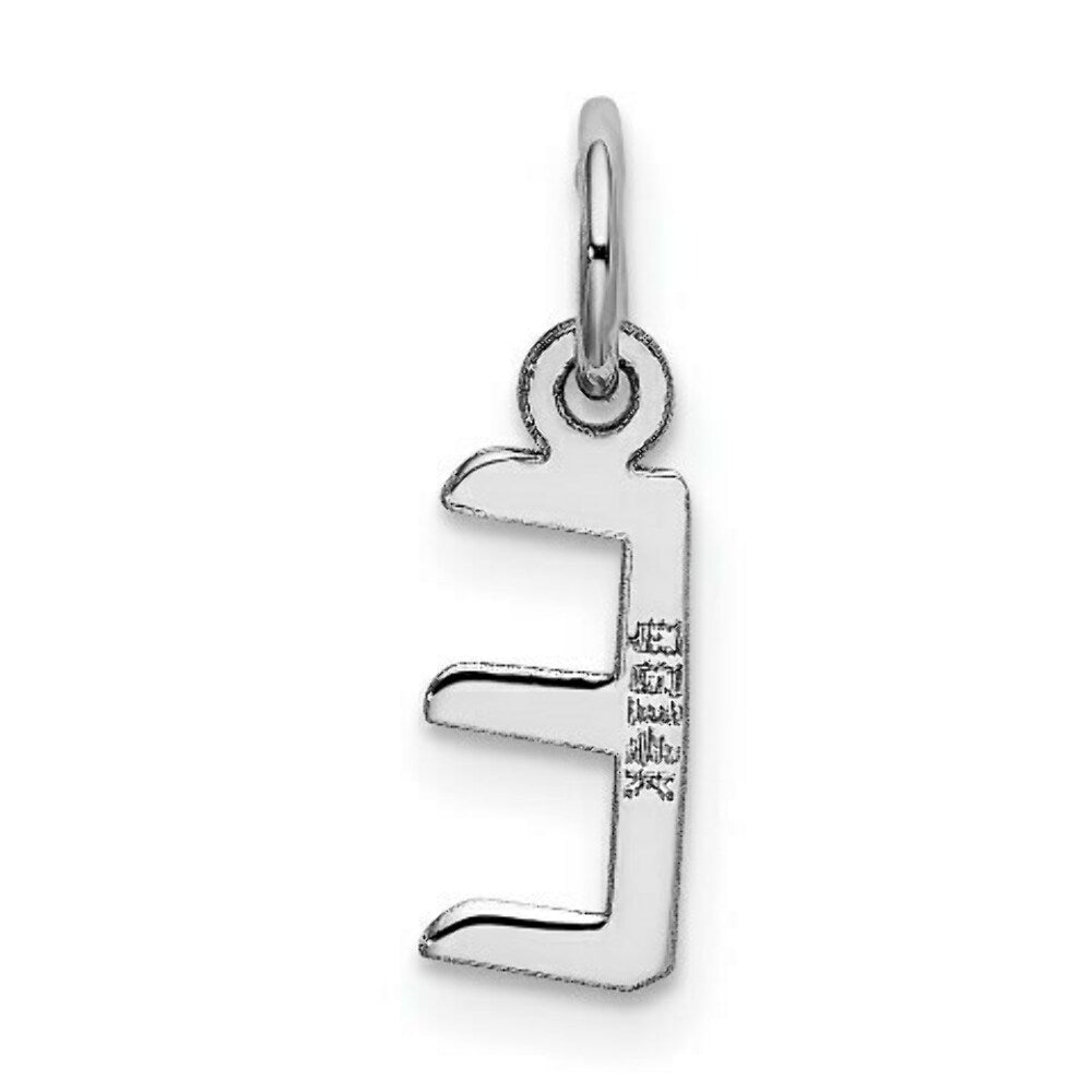 14K White Gold Small Slanted Block Initial Letter E Charm Pendant