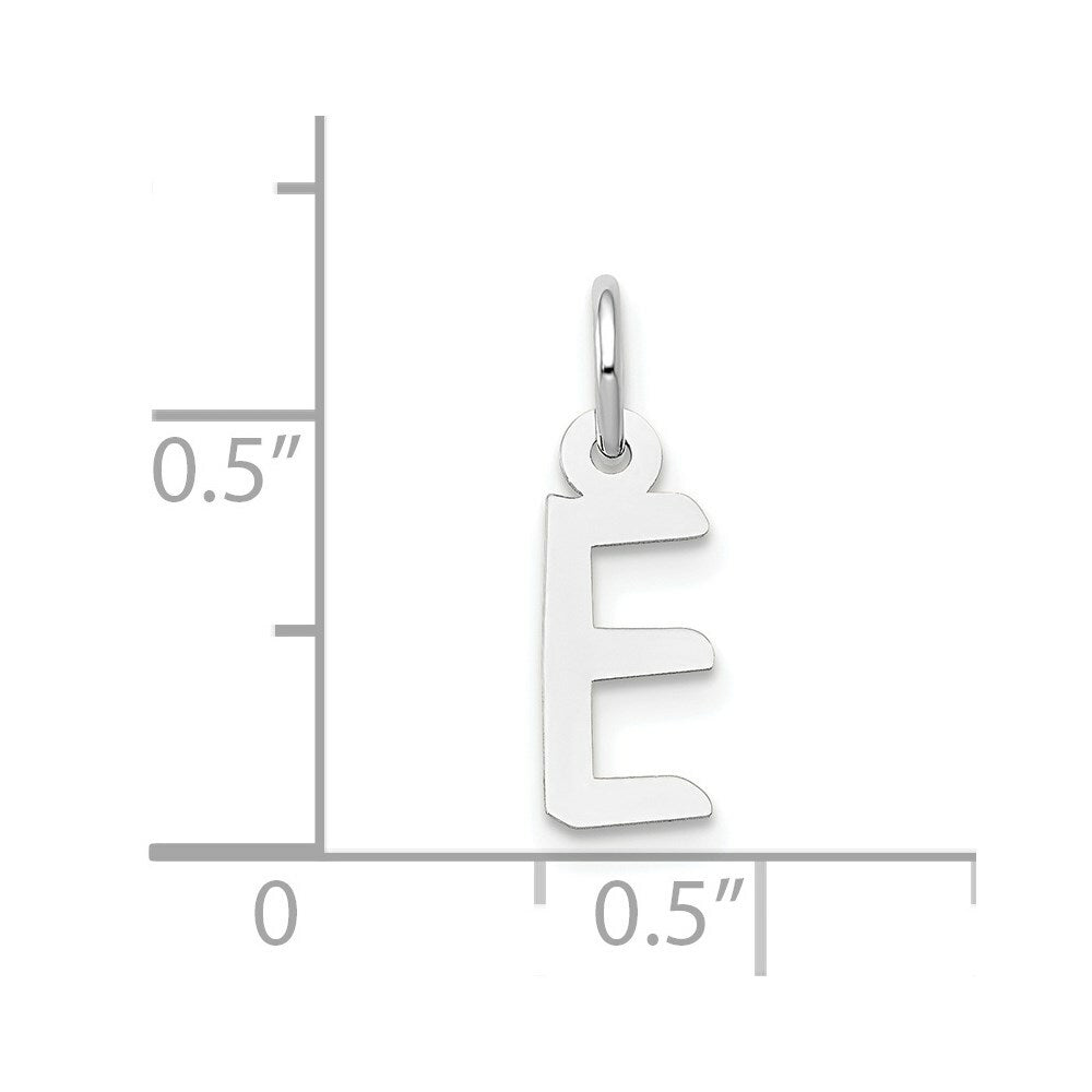 14K White Gold Small Slanted Block Initial Letter E Charm Pendant