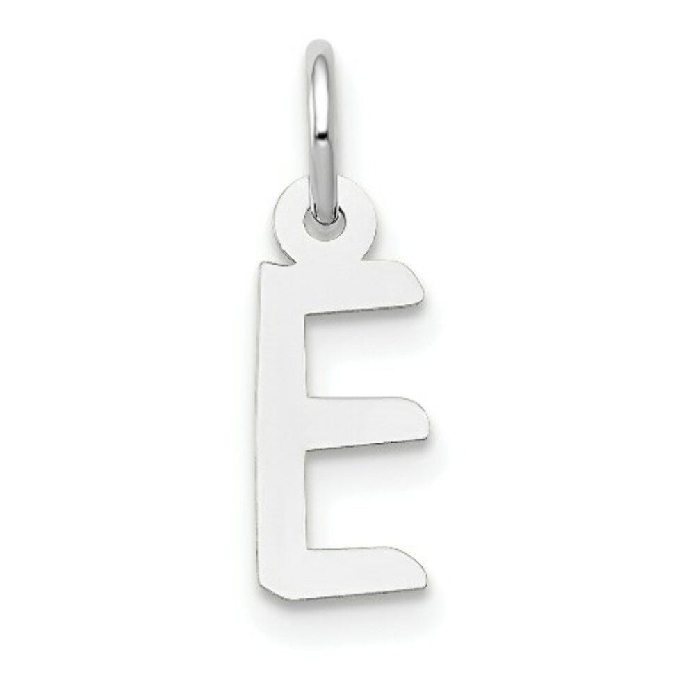 14K White Gold Small Slanted Block Initial Letter E Charm Pendant