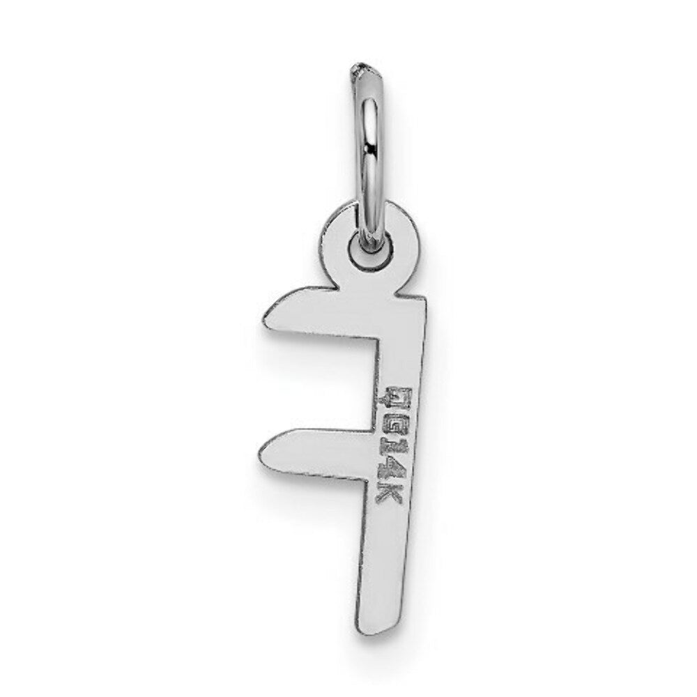 14K White Gold Small Slanted Block Initial Letter F Charm Pendant