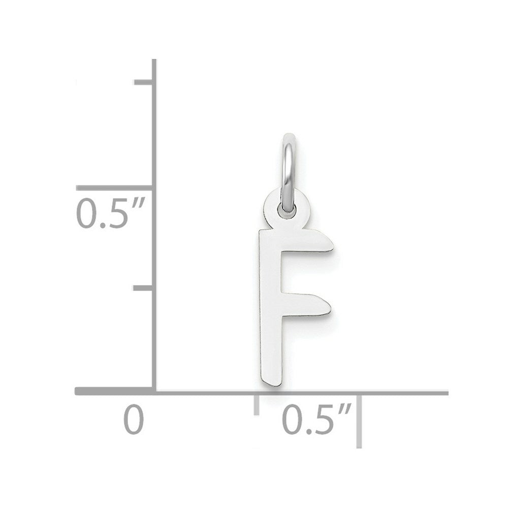14K White Gold Small Slanted Block Initial Letter F Charm Pendant