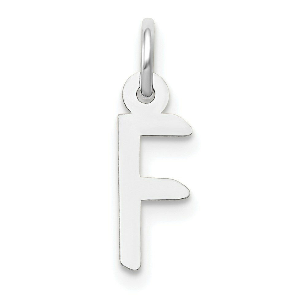 14K White Gold Small Slanted Block Initial Letter F Charm Pendant
