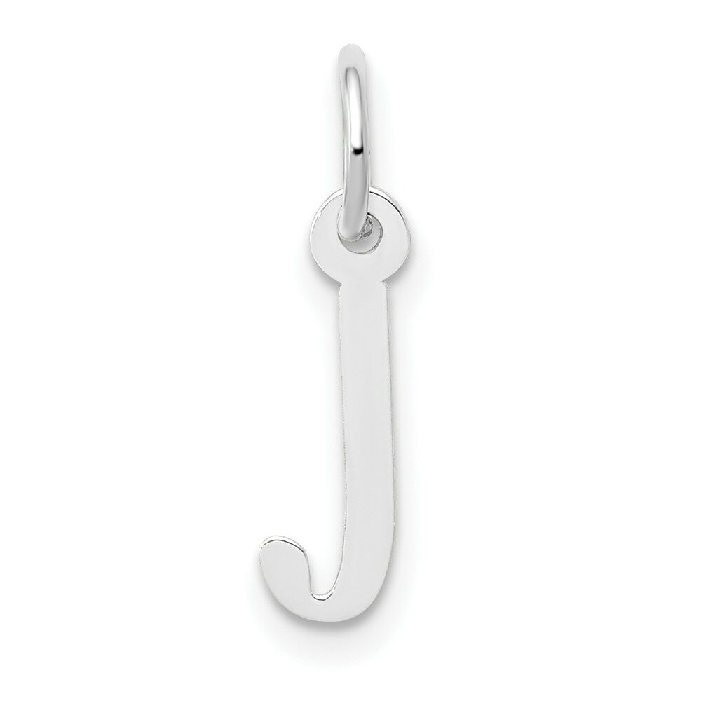 14K White Gold Small Slanted Block Initial Letter J Charm Pendant
