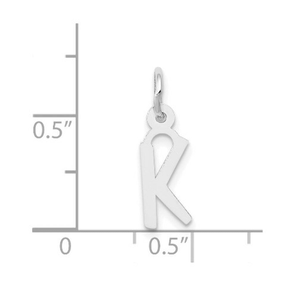 14K White Gold Small Slanted Block Initial Letter K Charm Pendant