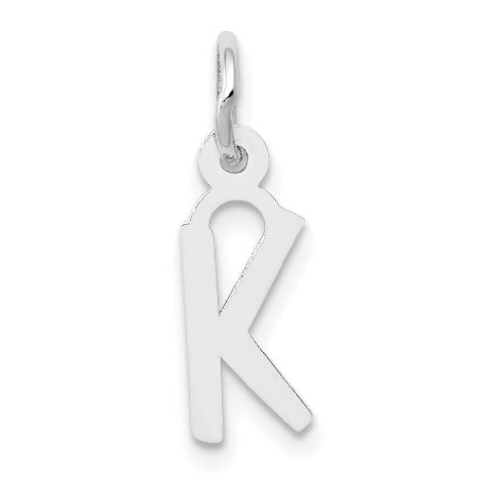 14K White Gold Small Slanted Block Initial Letter K Charm Pendant