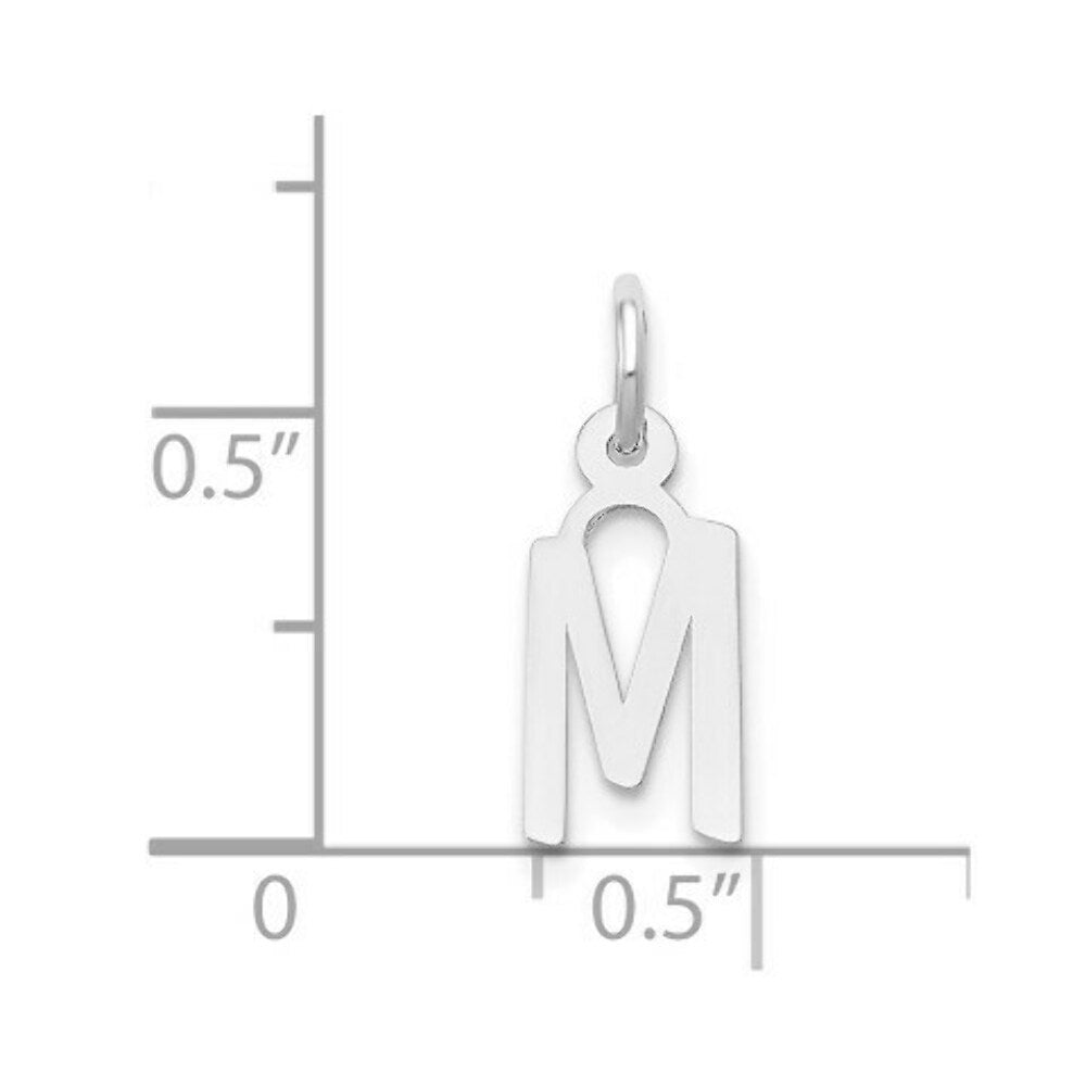 14K White Gold Small Slanted Block Initial Letter M Charm Pendant
