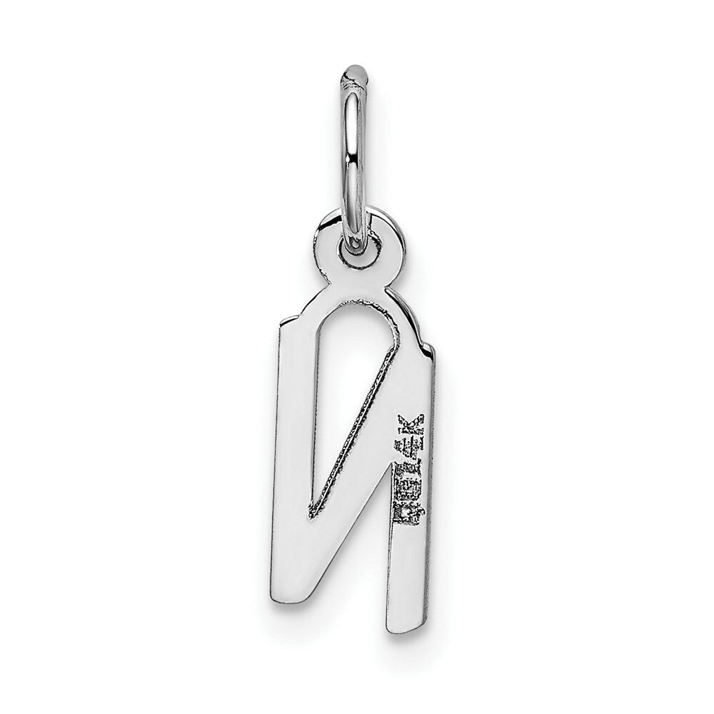14K White Gold Small Slanted Block Initial Letter N Charm Pendant