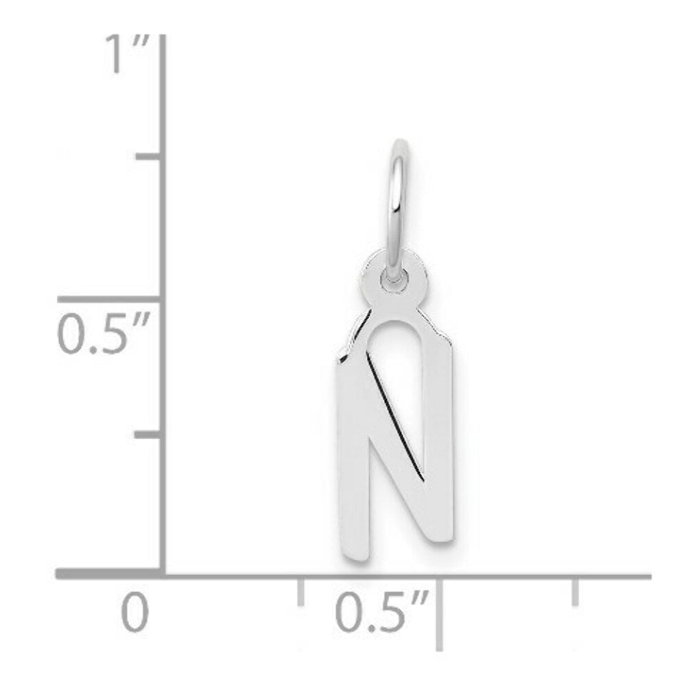 14K White Gold Small Slanted Block Initial Letter N Charm Pendant