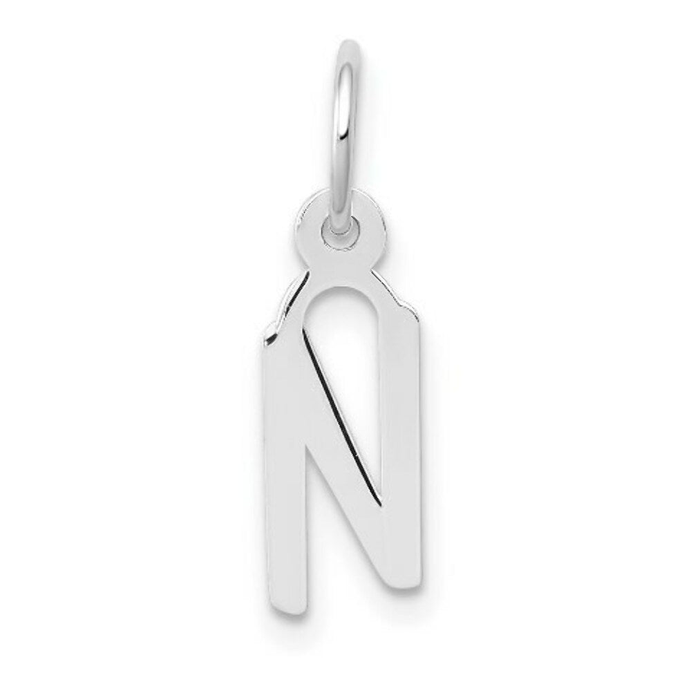 14K White Gold Small Slanted Block Initial Letter N Charm Pendant