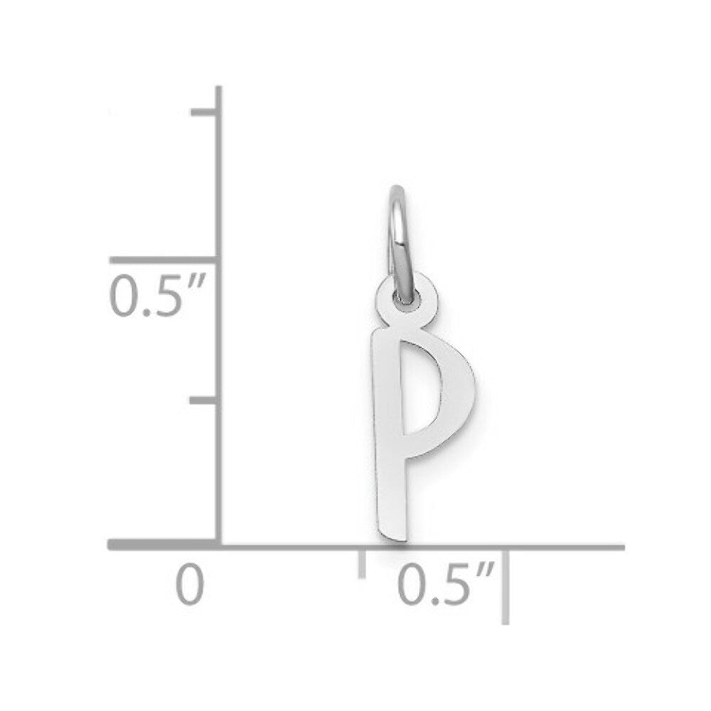 14K White Gold Small Slanted Block Initial Letter P Charm Pendant