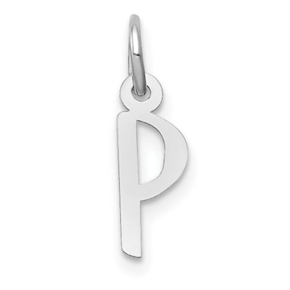 14K White Gold Small Slanted Block Initial Letter P Charm Pendant