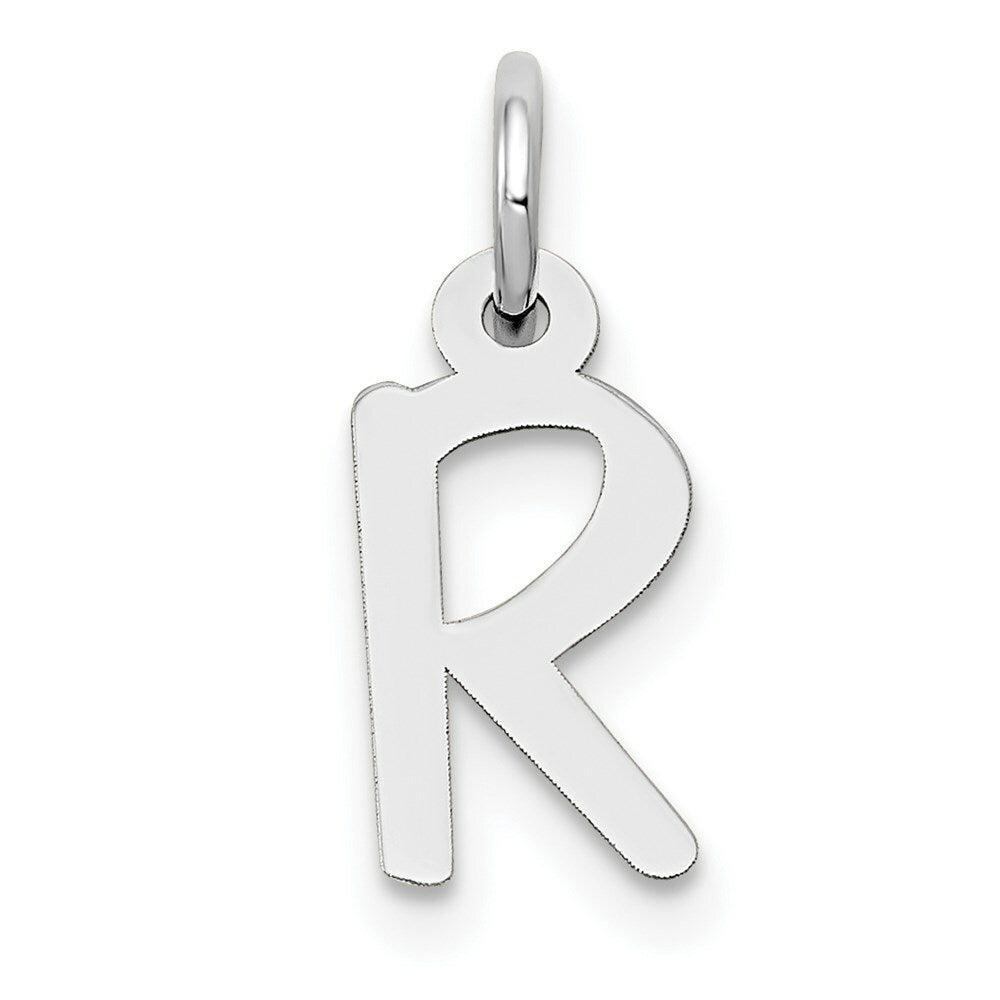 14K White Gold Small Slanted Block Initial Letter R Charm Pendant