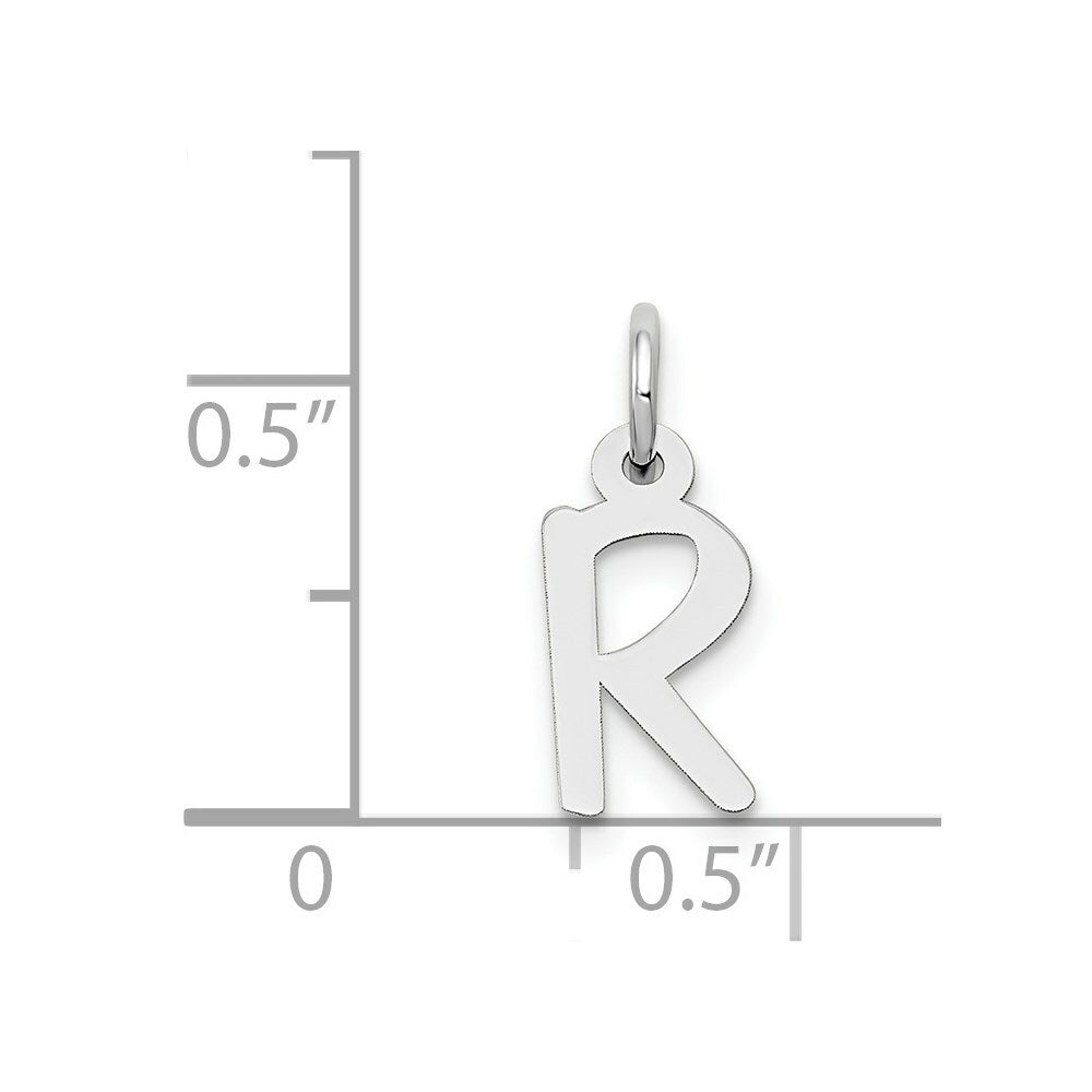 14K White Gold Small Slanted Block Initial Letter R Charm Pendant