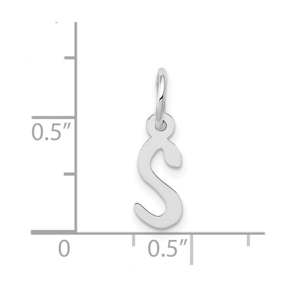 14K White Gold Small Slanted Block Initial Letter S Charm Pendant