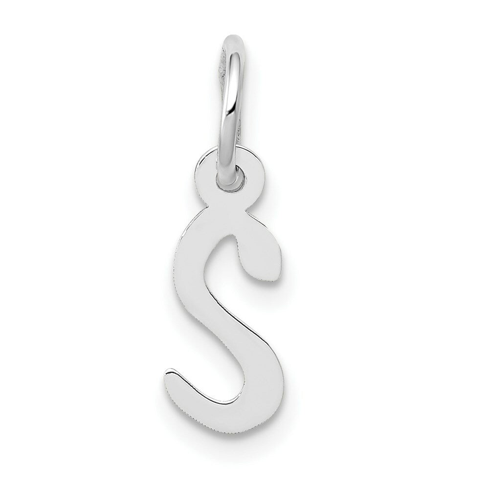 14K White Gold Small Slanted Block Initial Letter S Charm Pendant