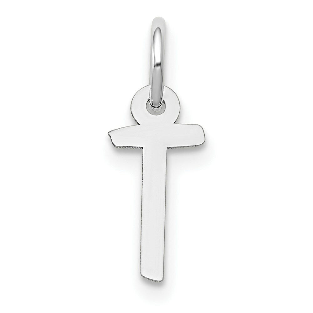 14K White Gold Small Slanted Block Initial Letter T Charm Pendant