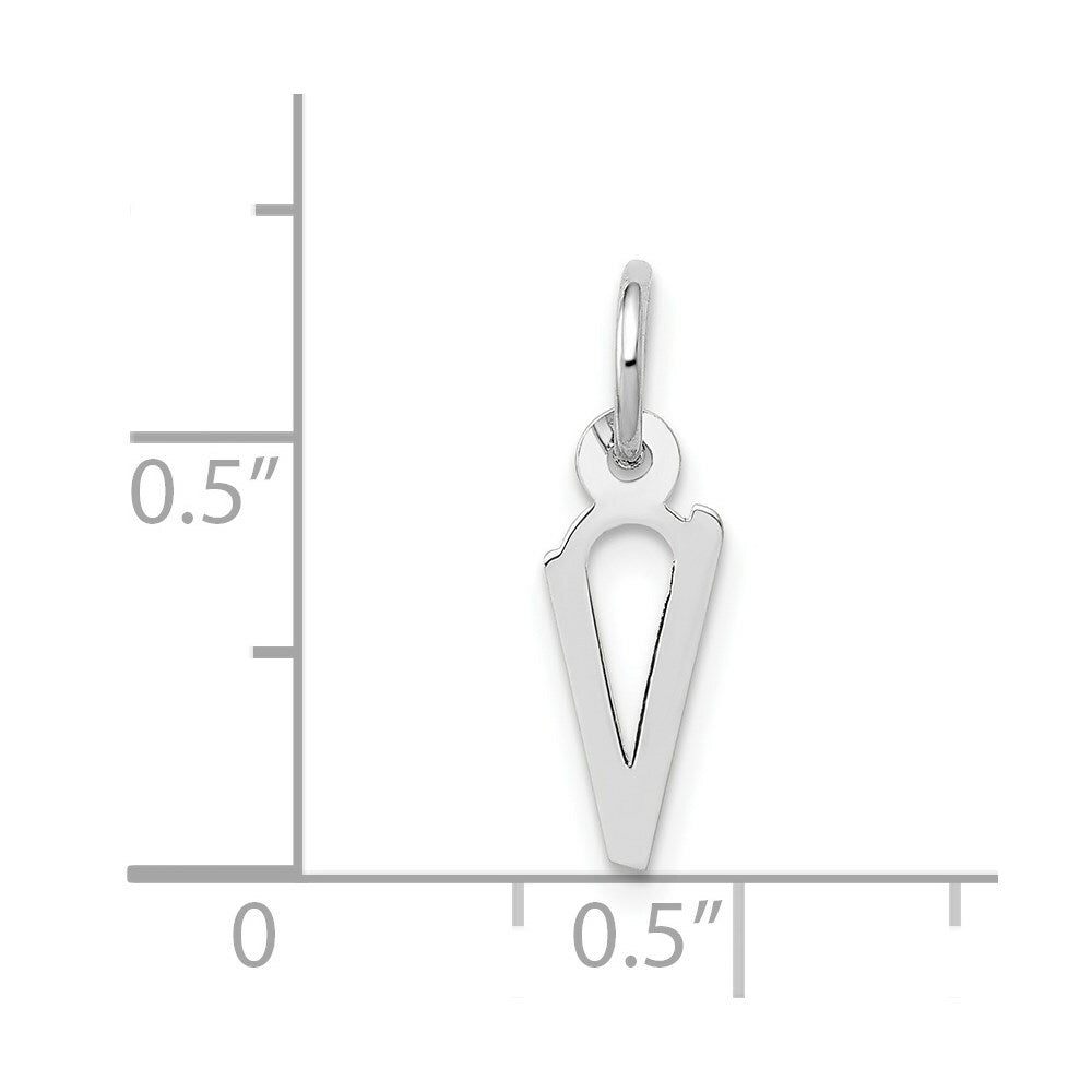 14K White Gold Small Slanted Block Initial Letter V Charm Pendant