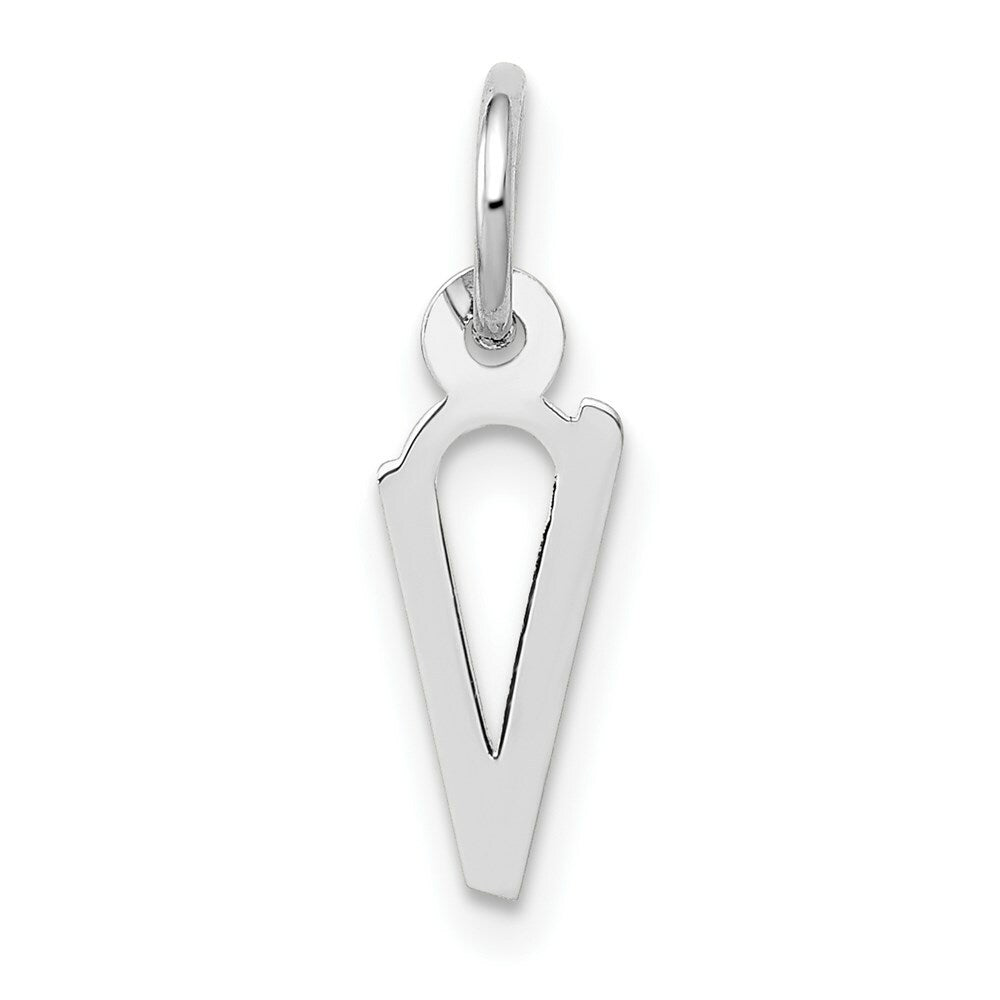 14K White Gold Small Slanted Block Initial Letter V Charm Pendant