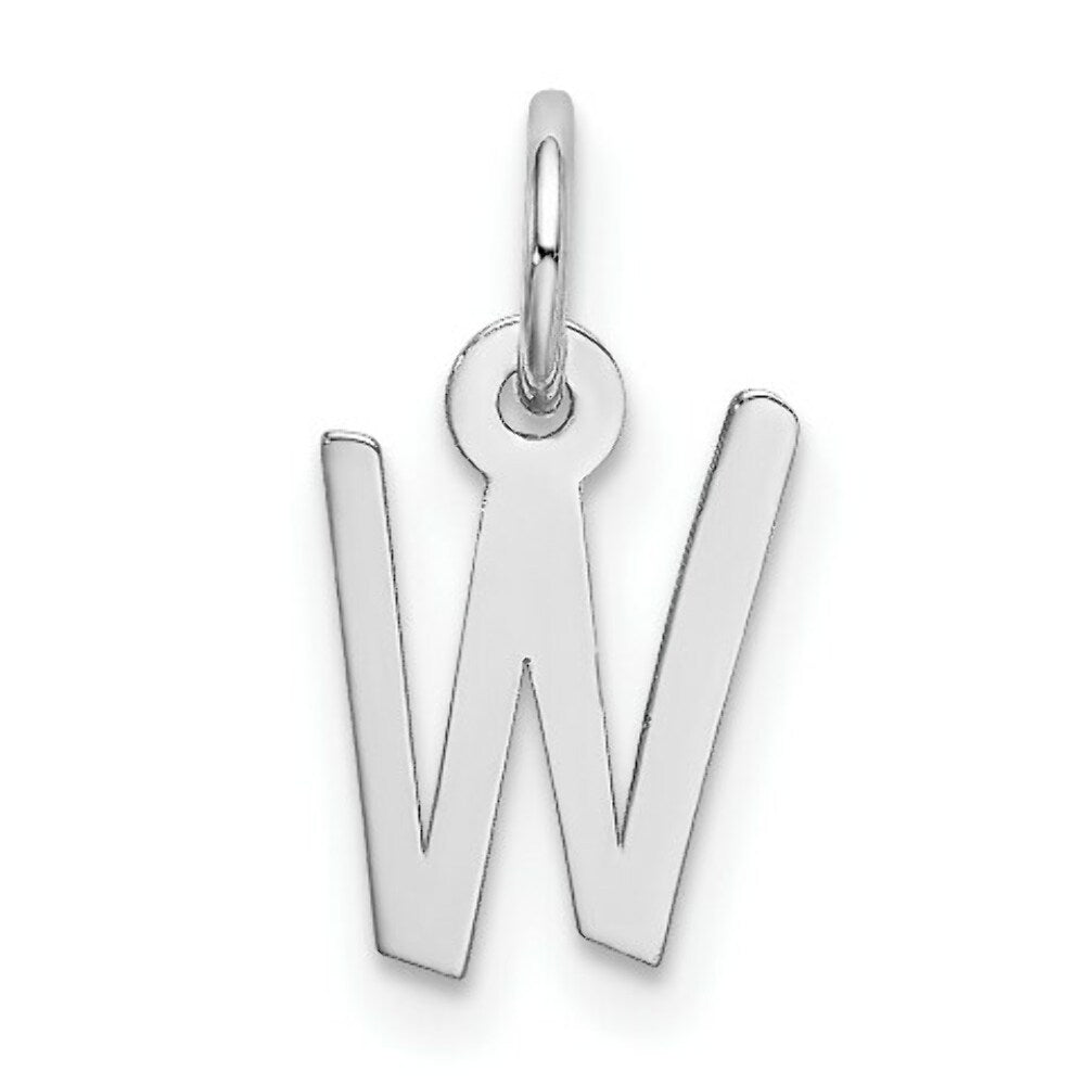 14K White Gold Small Slanted Block Initial Letter W Charm Pendant