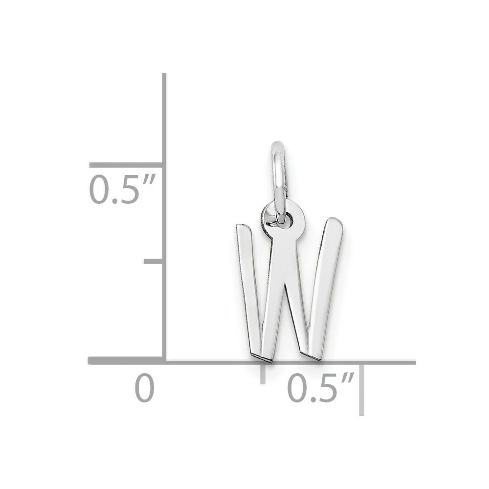 14K White Gold Small Slanted Block Initial Letter W Charm Pendant