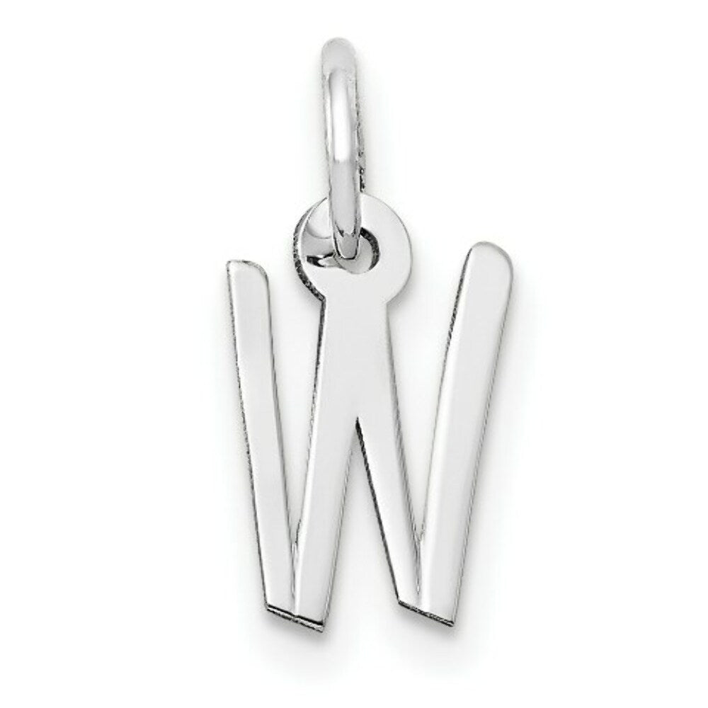 14K White Gold Small Slanted Block Initial Letter W Charm Pendant